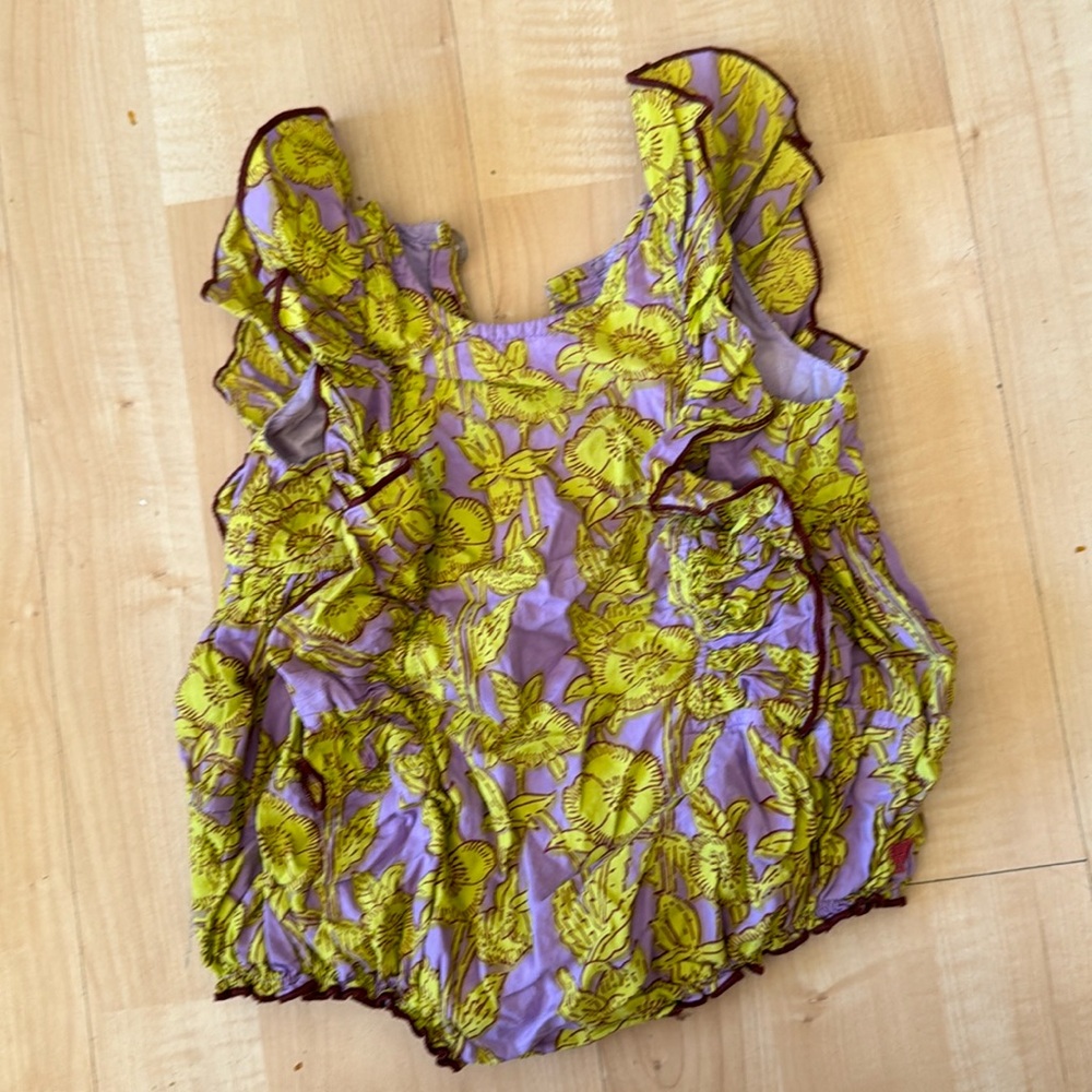 Pink Chicken Baby Katniss Bubble - Lavender Stem Floral Romper Jumper | 3 -6 mos
